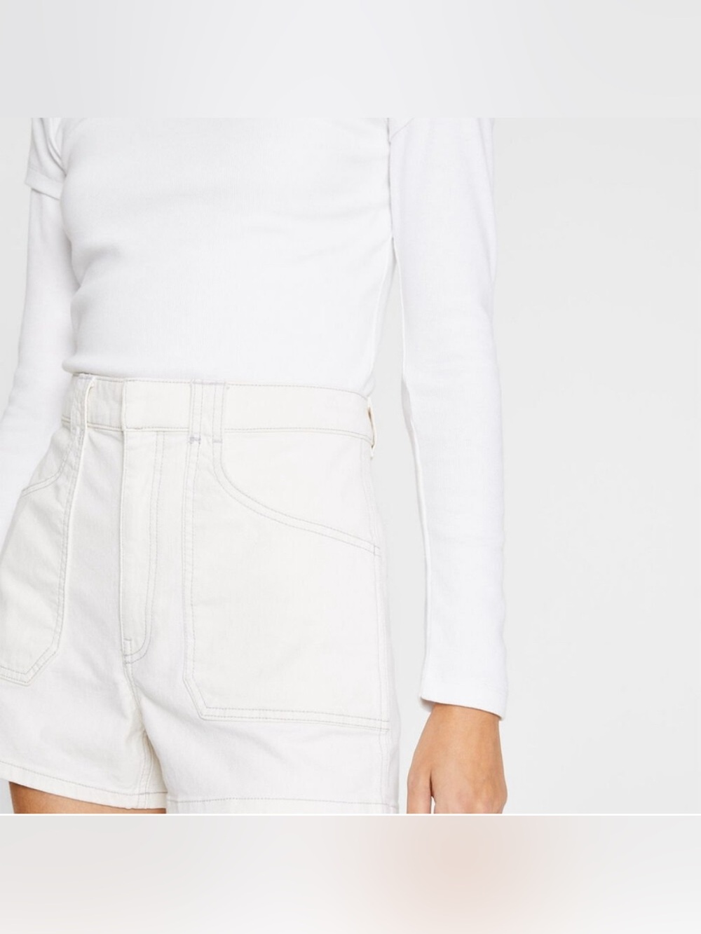 Club Monaco White High-Rise Denim Shorts - Picture 2 of 9